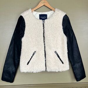 American Eagle Faux Leather Fleece Jacket Small